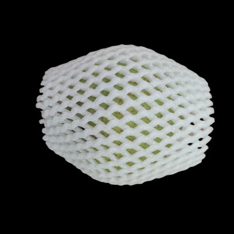 White foam net fruit protective cover shown in various sizes for packing.