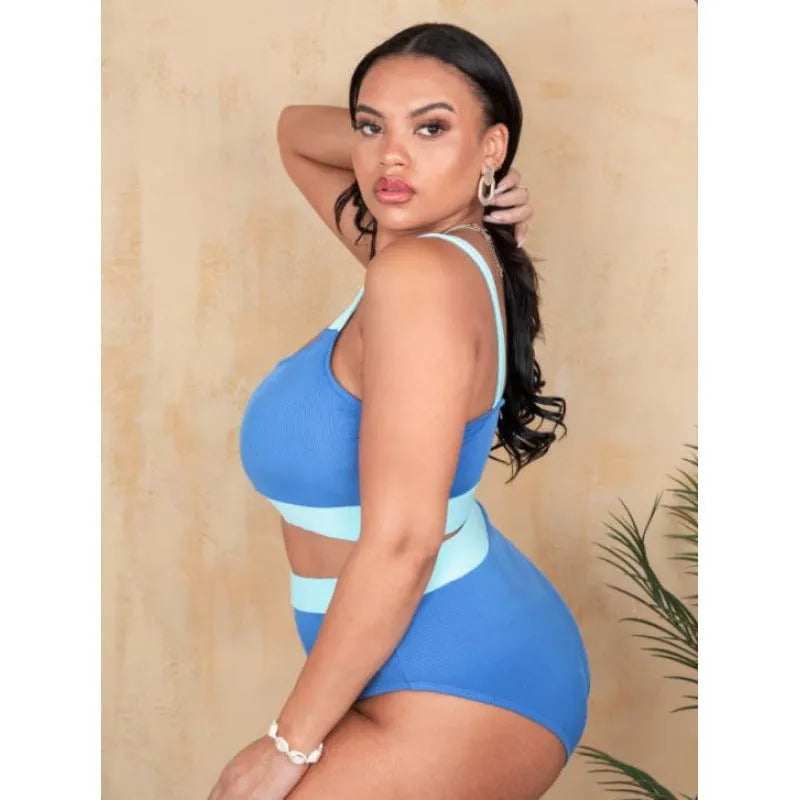 Women's high waist bikini set with triangle top in pure colour