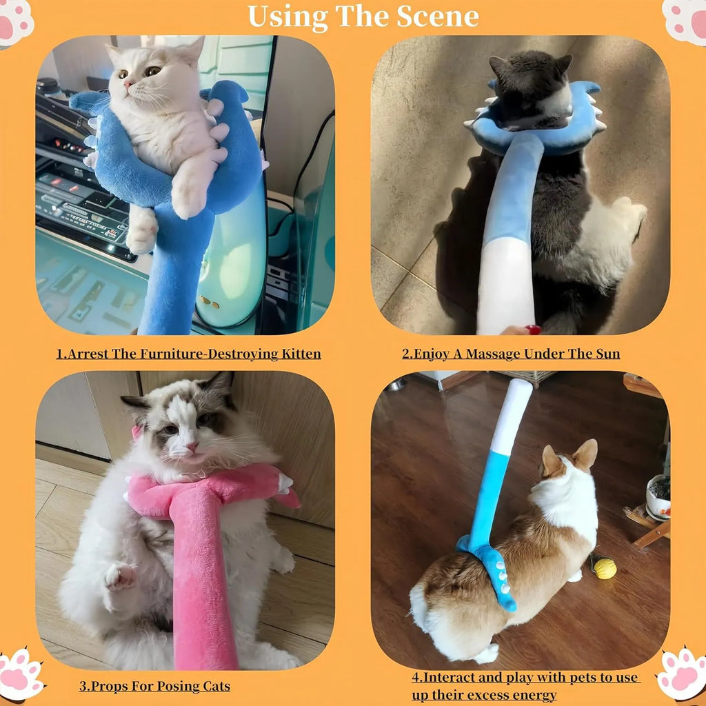 Blue plush cat wand toy with 70cm length for indoor interactive play sessions