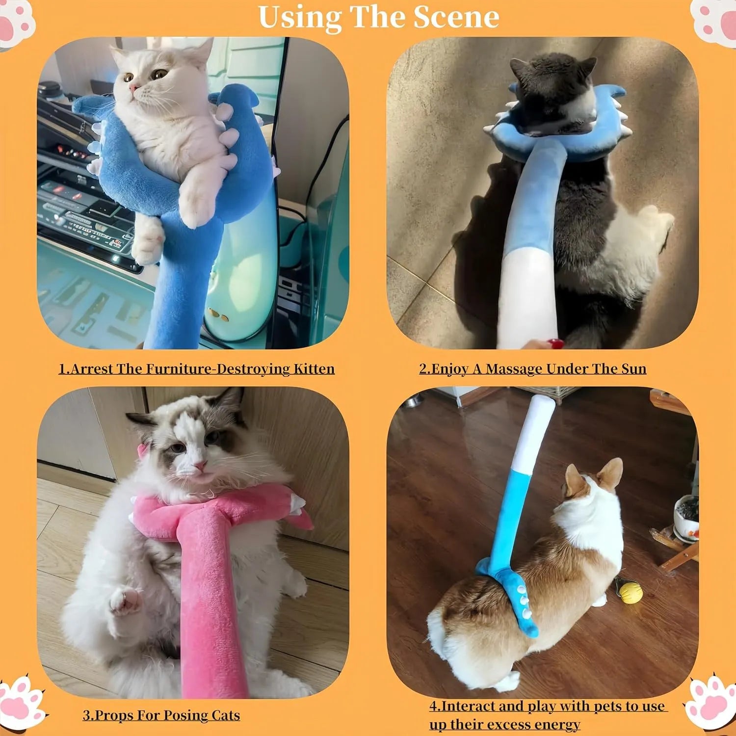 Blue plush cat wand toy with 70cm length for indoor interactive play sessions
