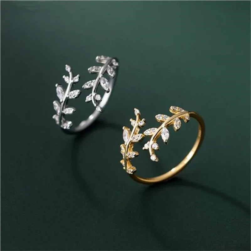 Copper branch ring with geometric leaf design in silver and gold electroplated colours