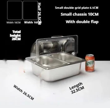 Stainless steel commercial dining plate display box with lid and multiple compartment configuration options