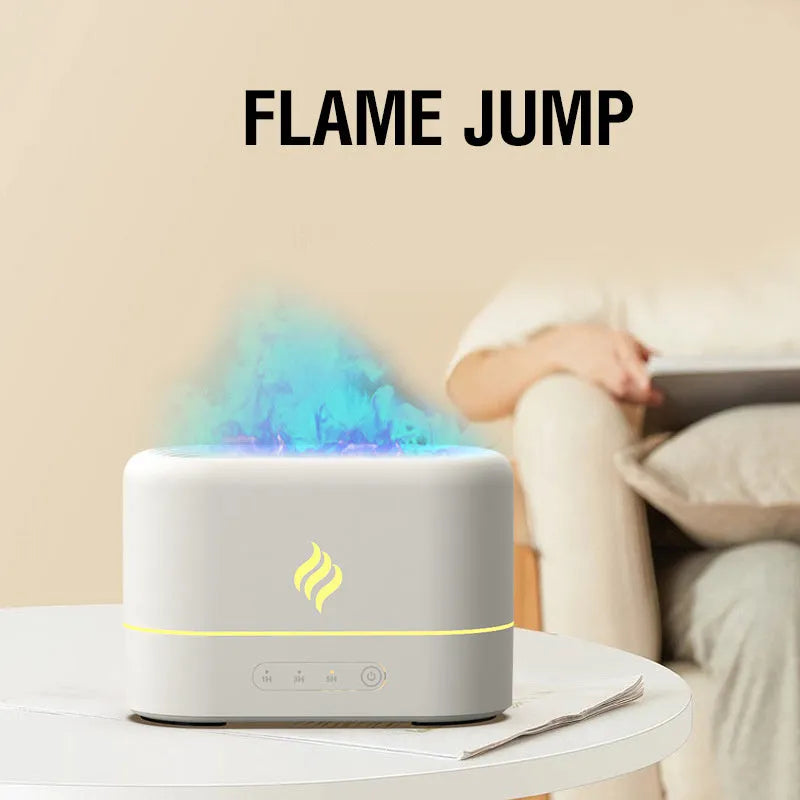 Black and white seven-colour flame aromatherapy humidifier with USB cable and water tank