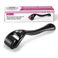 Derma roller with titanium needles for face and scalp, showing black and purple handle options.