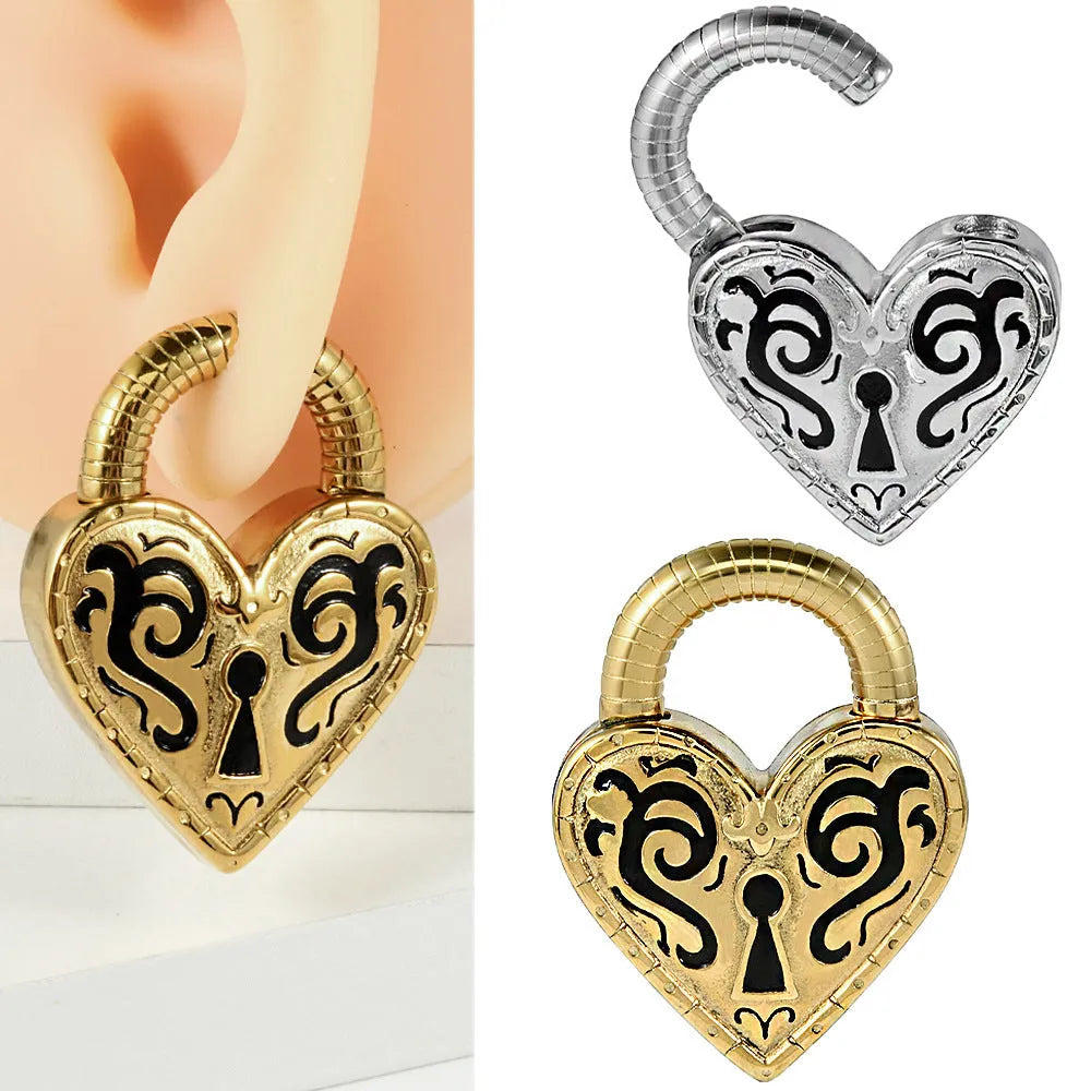 Personalised heart-shaped stainless steel ear piercing with gold or steel colour electroplated finish