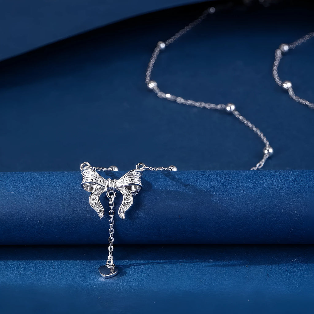 S925 pure silver butterfly heart clavicle chain necklace with adjustable 40-45 cm length
