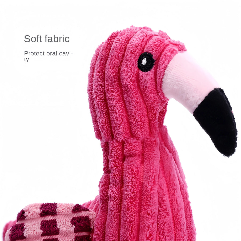 Pink rabbit-shaped corduroy plush dog toy with squeaker inside
