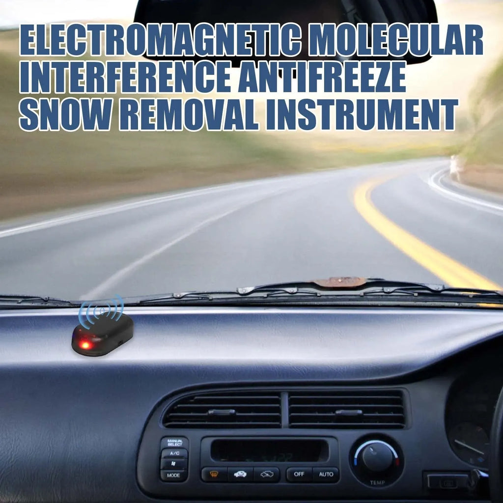 A black handheld car de-icer tool for melting snow and ice on windscreens.