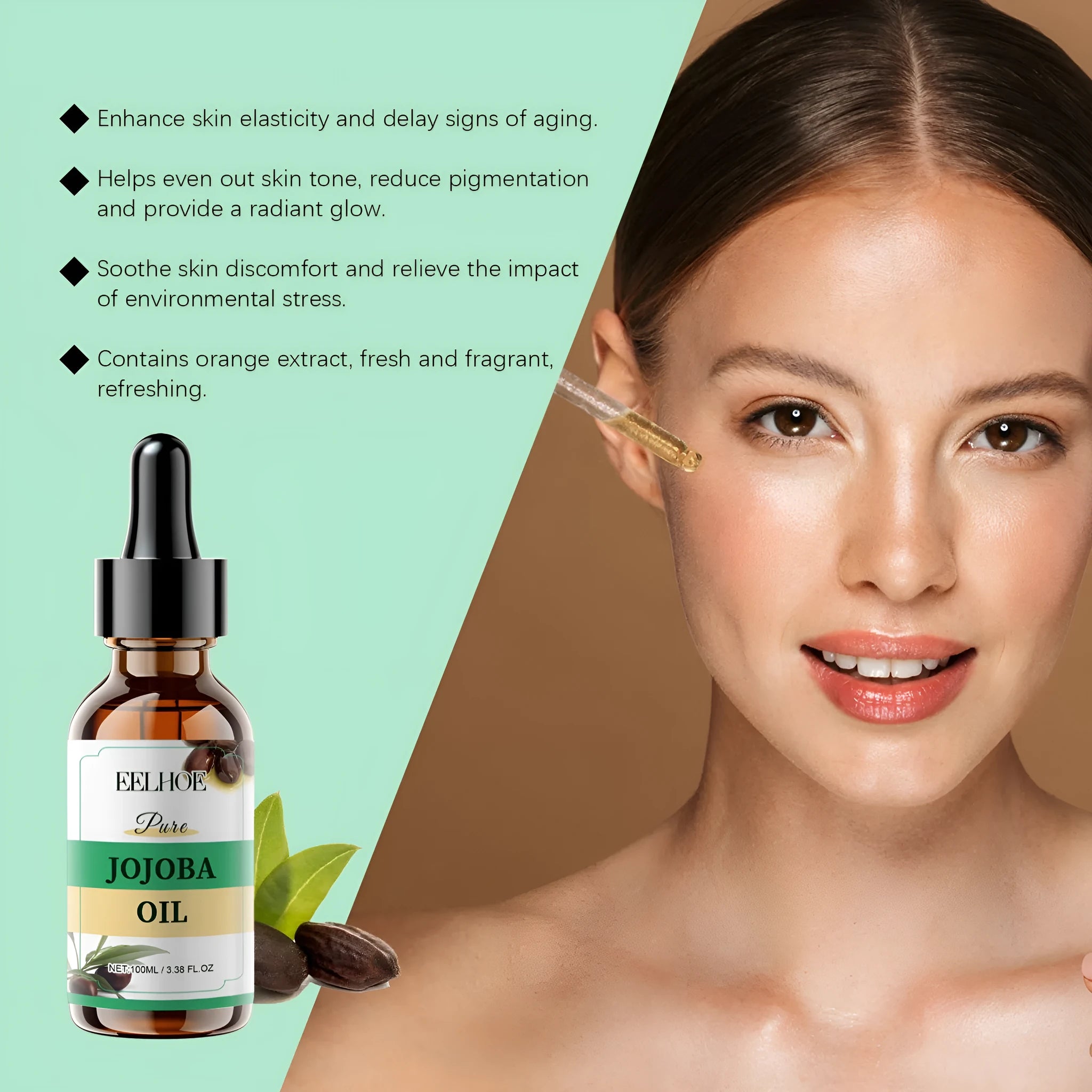 100ml bottle of organic jojoba facial oil for firming and moisturising skin