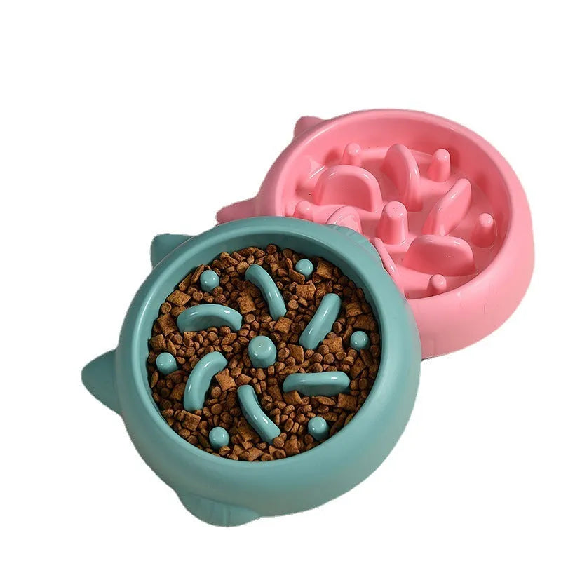 Green bone maze slow feeder dog bowl made of PP plastic for anti gulping and choking.