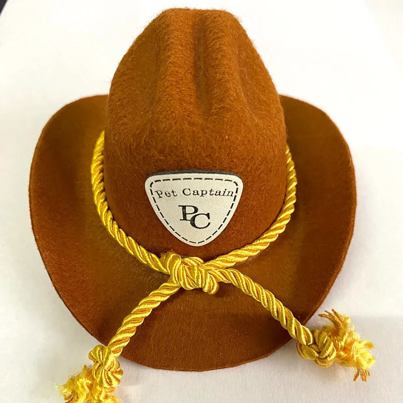 British-style cowboy hat for cats in non woven fabric with decorative band options