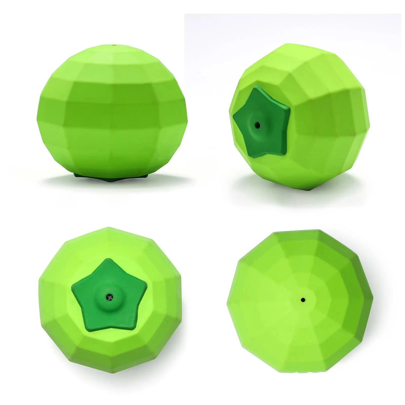 Green natural rubber dog chew ball with squeaker for large breed aggressive chewers.