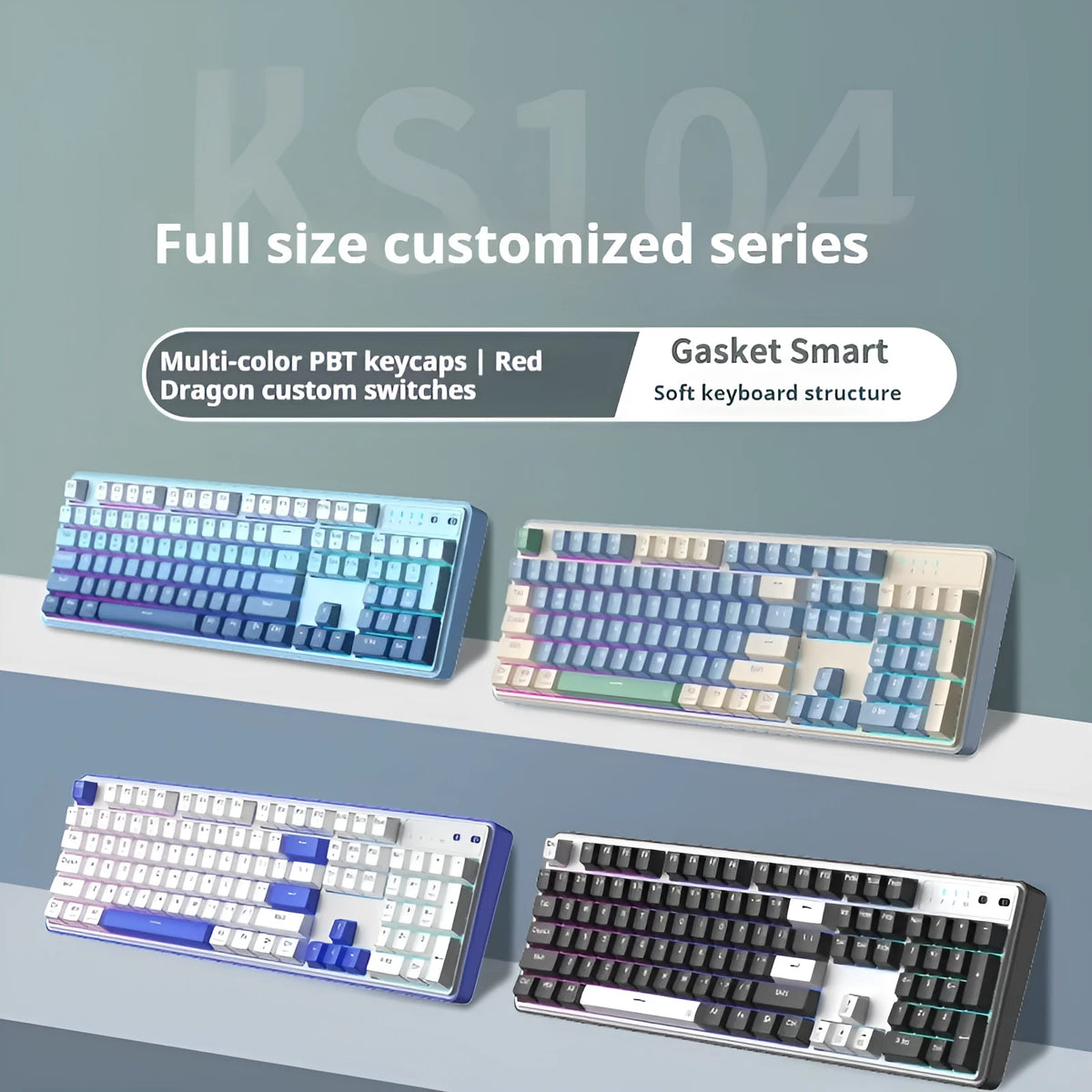 104-key mechanical keyboard with RGB lighting and multiple colour configuration options