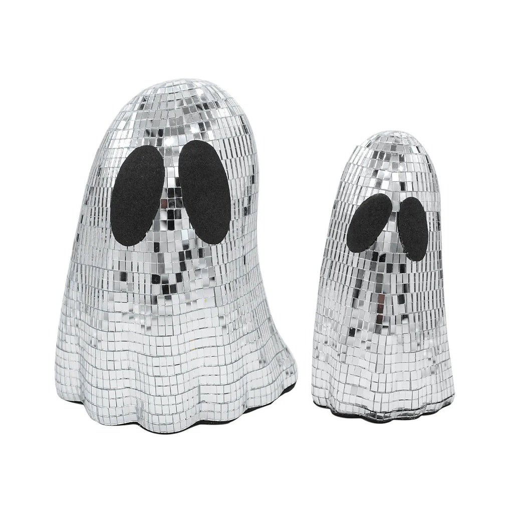 Silver mosaic mirror patch ghost Halloween decoration on embroidered glass