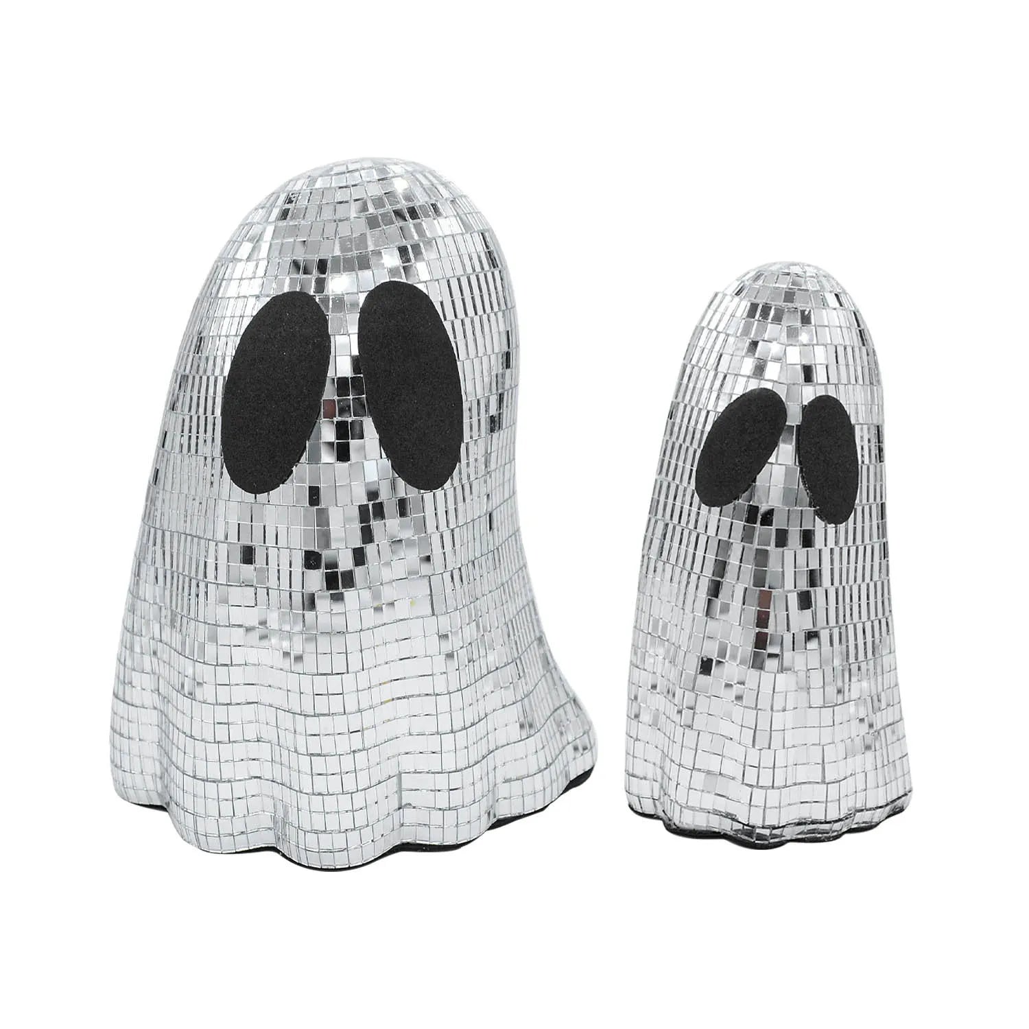 Silver mosaic mirror patch ghost Halloween decoration on embroidered glass