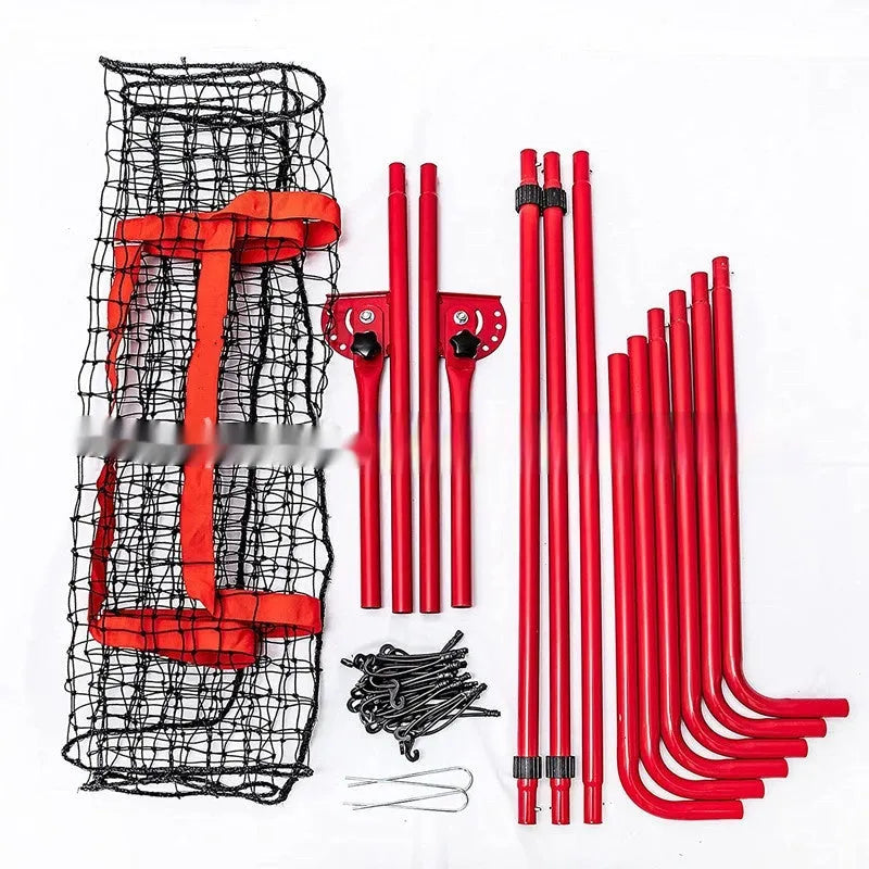 Red 4x6ft adjustable baseball training net with metal frame and carry bag