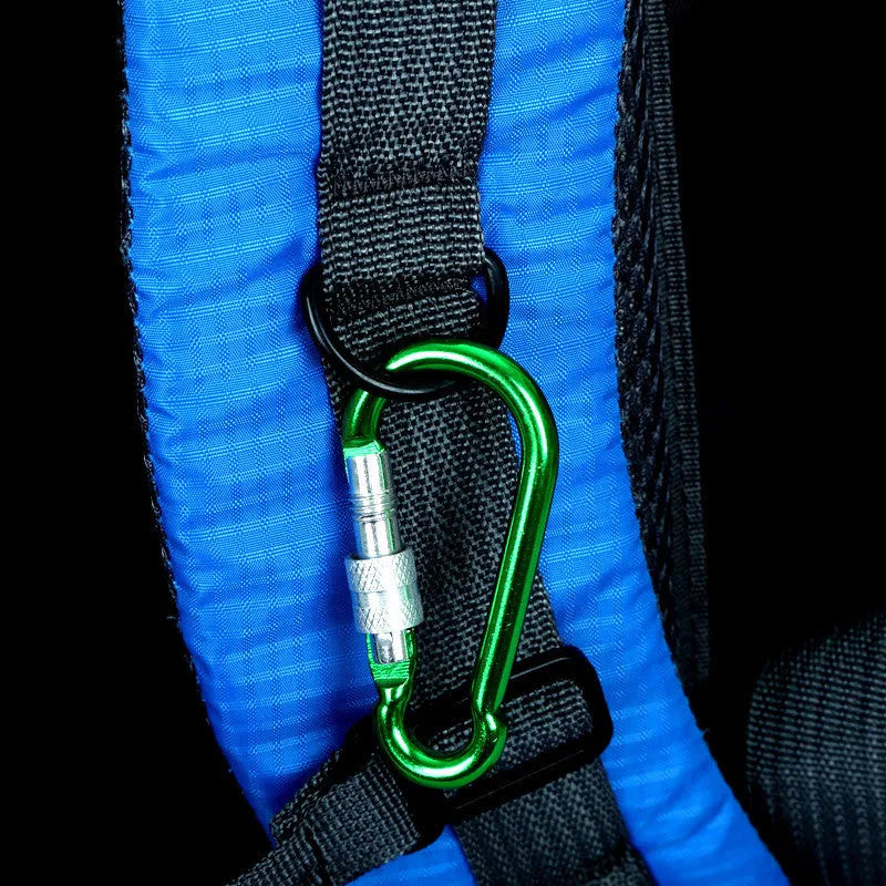 Large waterproof Oxford cloth travel backpack showing computer compartment and available colour options