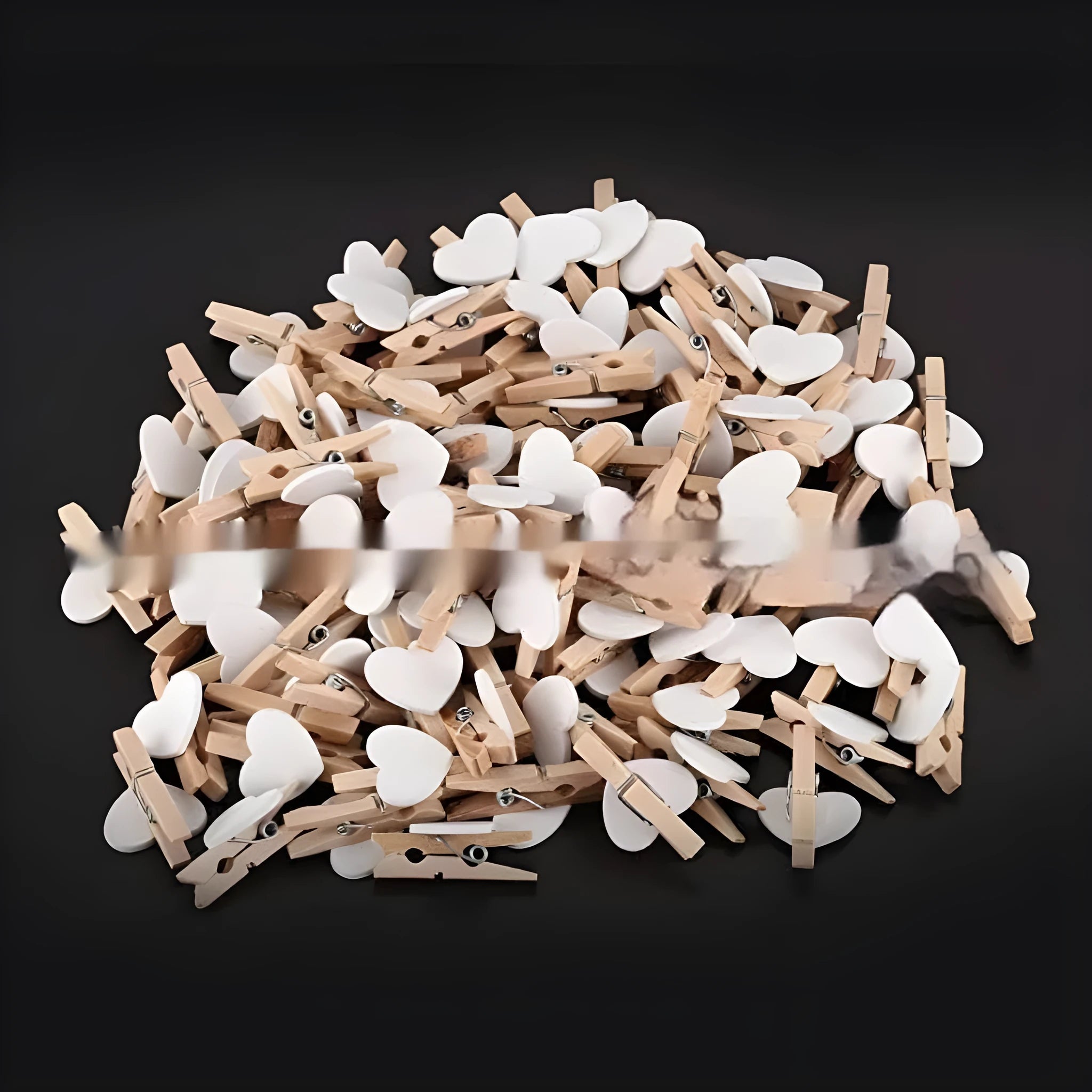 Set of five handmade solid wood heart-shaped clips in red, pink, white, and yellow.