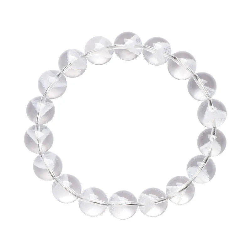 Women's white crystal pyramid bead bracelet with Ruyi element on wrist