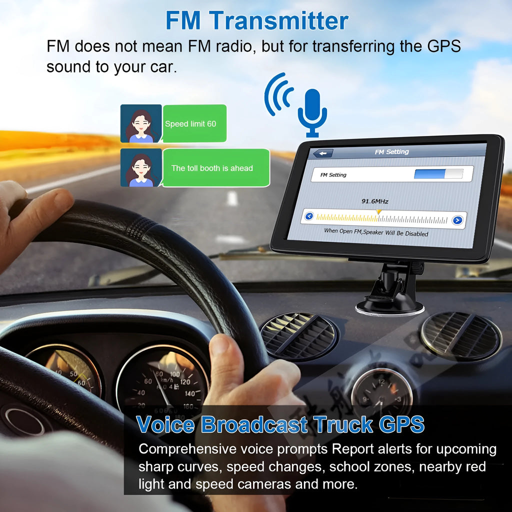 7 inch HD touchscreen car GPS navigation device mounted on dashboard bracket