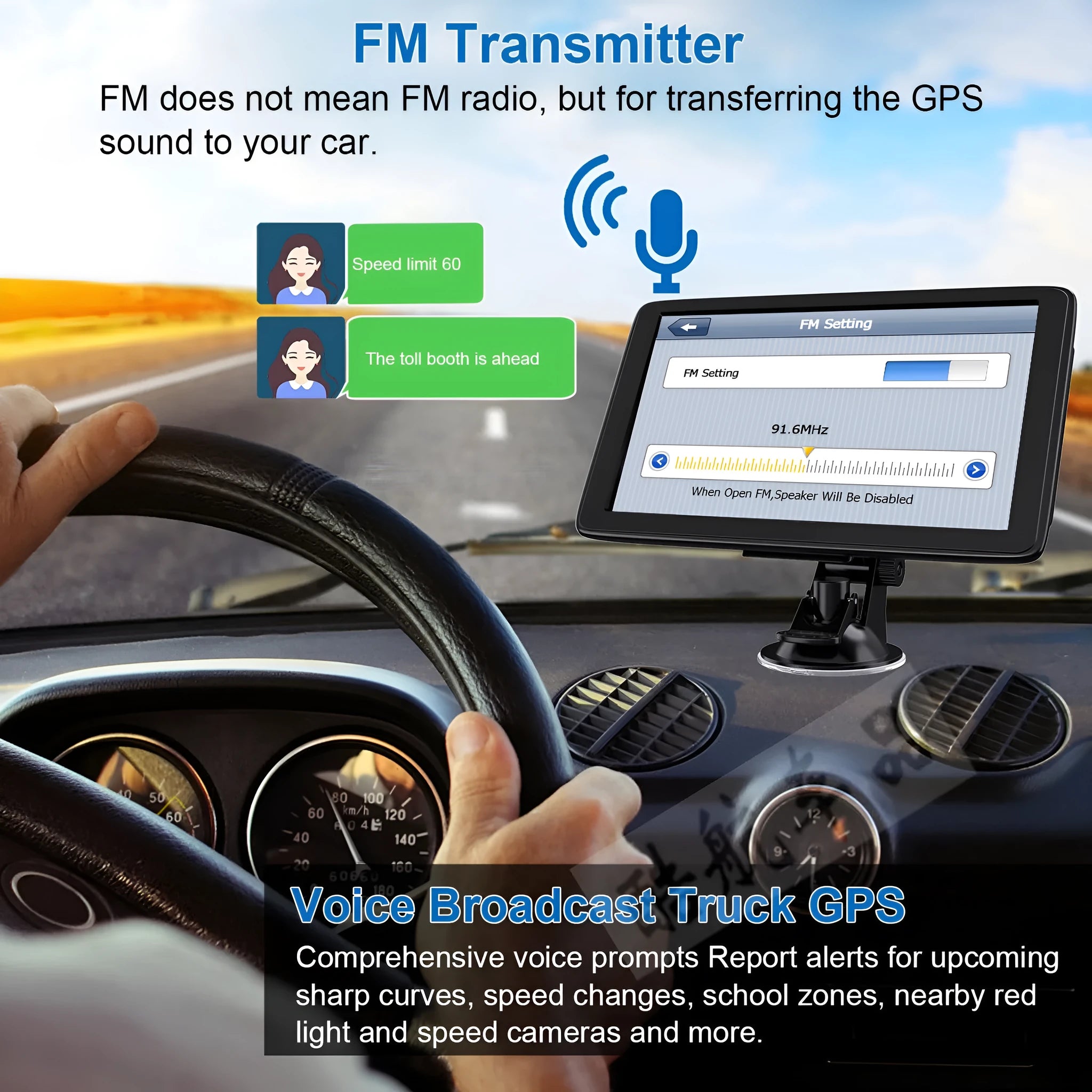 7 inch HD touchscreen car GPS navigation device mounted on dashboard bracket