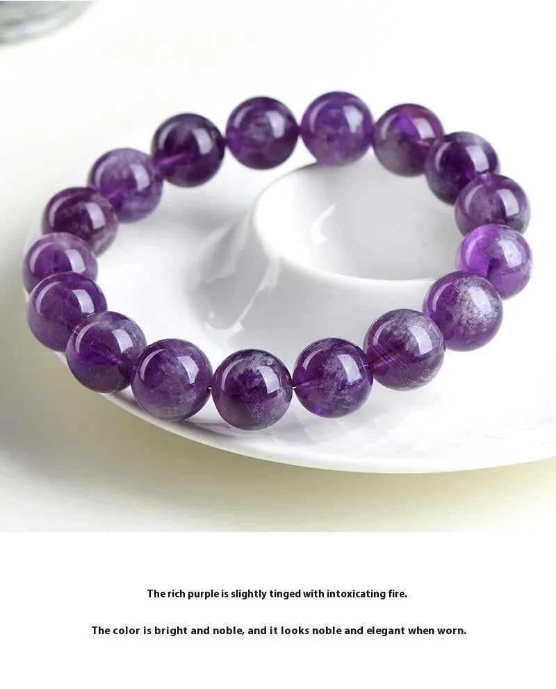 Snow Mountain purple amethyst crystal bracelet with geometric Ruyi design and scattered beads