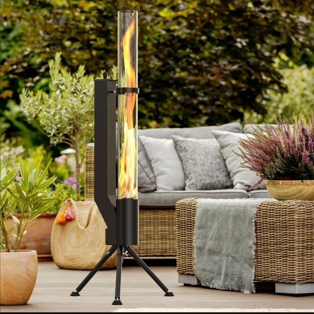 Iron wood burning rocket furnace courtyard heating stove with decorative fire pit design