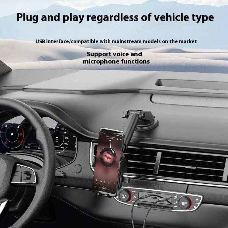 USB car Bluetooth 5.4 audio receiver with black PU-sheathed cable, zinc alloy USB-A connector, and copper 3.5mm AUX jack.