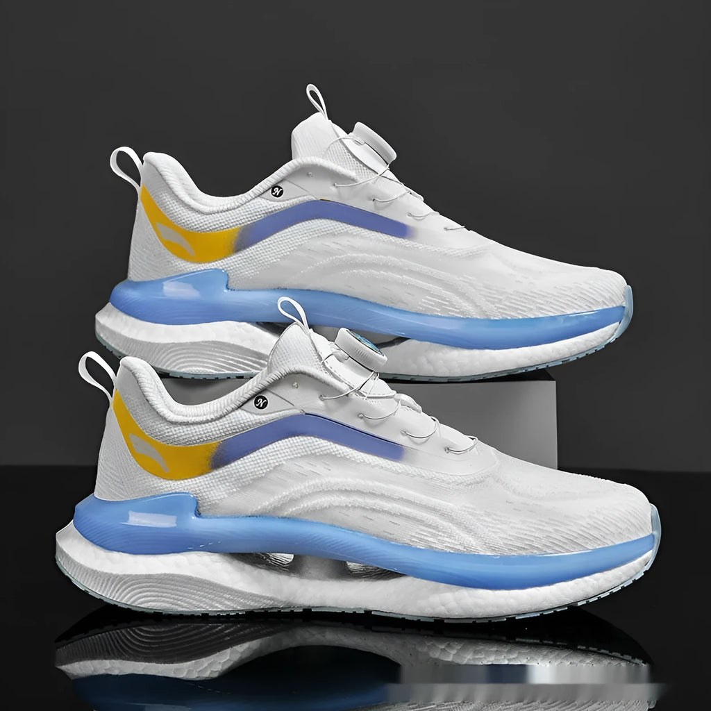 Men's high-top popcorn style running shoes in mesh material with buckle fastening and composite sole