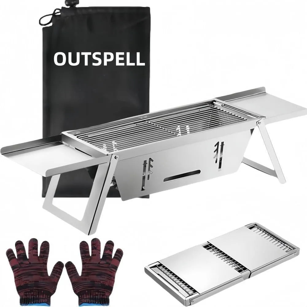 Small metal foldable portable charcoal grill for outdoor camping and picnics