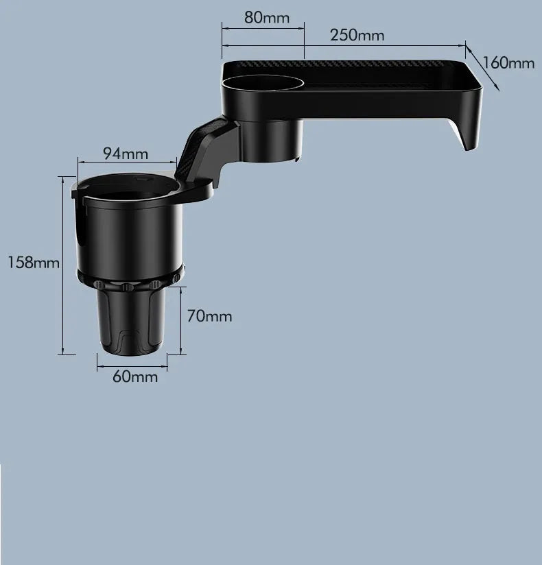 Black ABS plastic car dinner tray holder rotating in vehicle cup holder