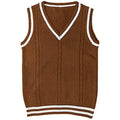 Women's slim fit V-neck knitted waistcoat with striped stitching in acrylic.