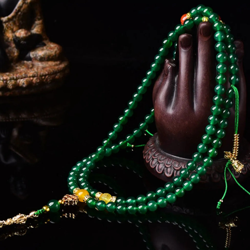 Brazil natural green agate multi-circle bracelet showing handcrafted beads in unisex design