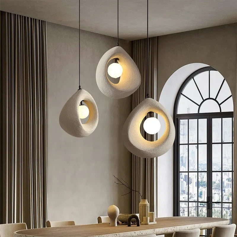 Modern retro restaurant chandelier with milky white glass lampshade
