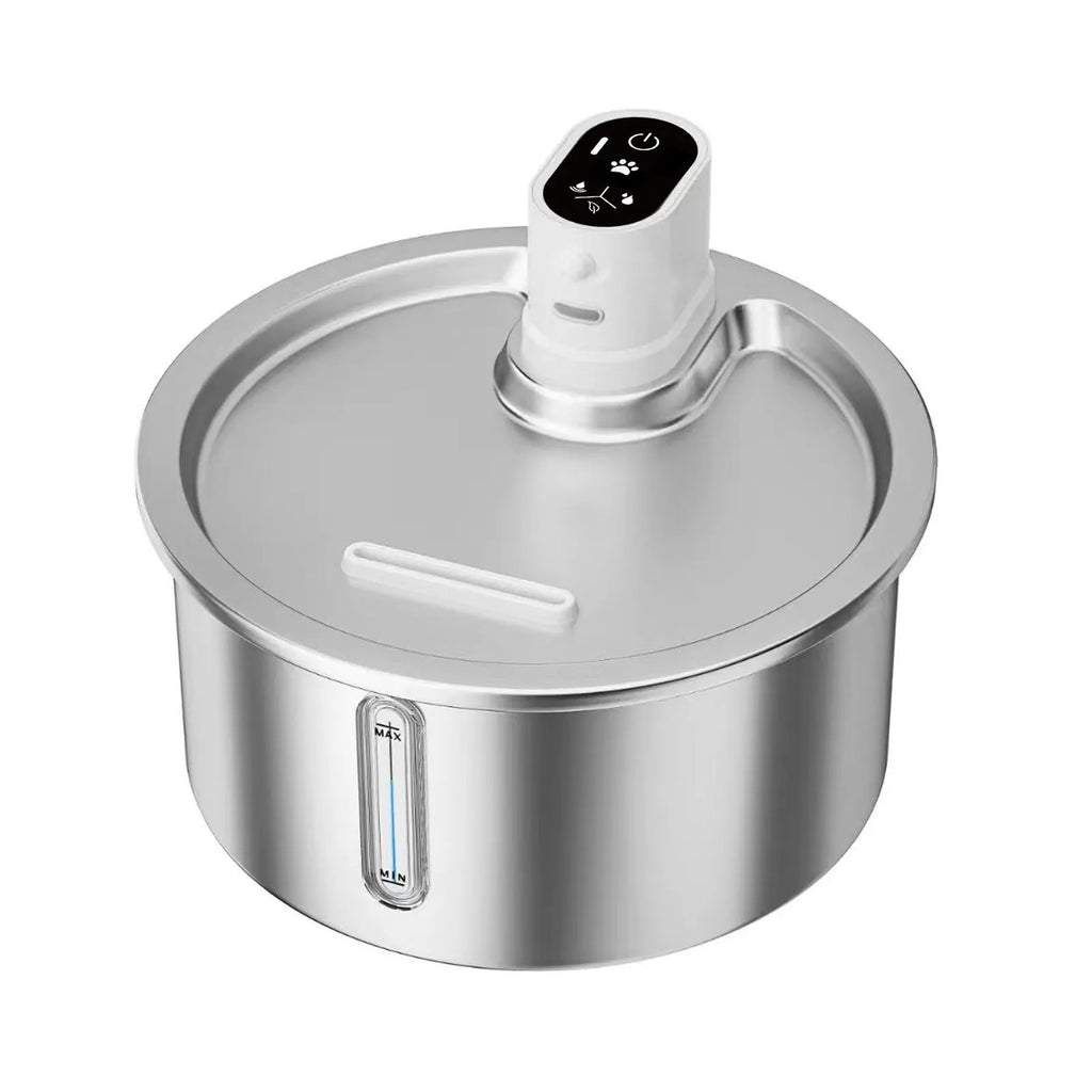 Stainless steel pet water fountain with heating base in black or white colour options