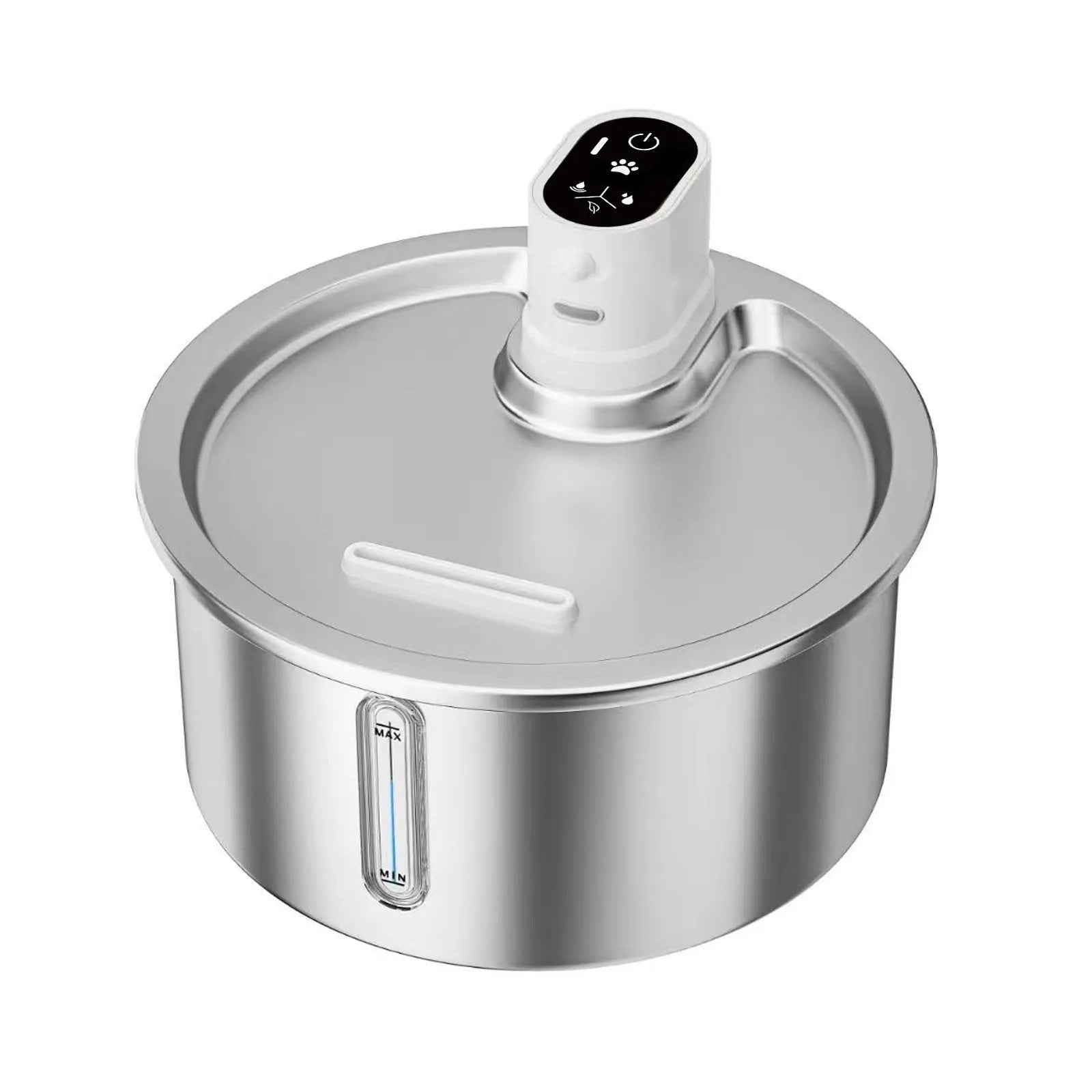 Stainless steel pet water fountain with heating base in black or white colour options