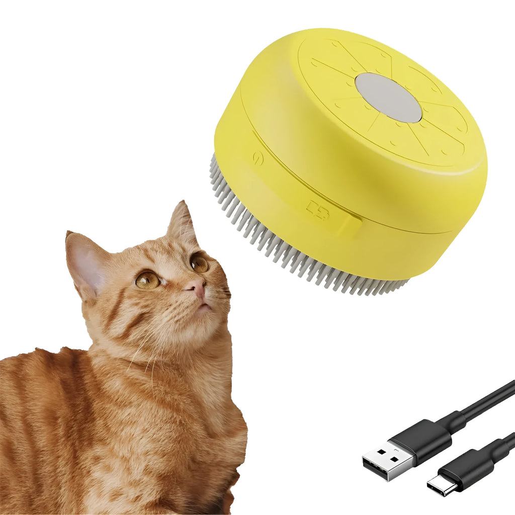Green rechargeable cat and dog steam brush with soft silicone bristles on an ergonomic handle.