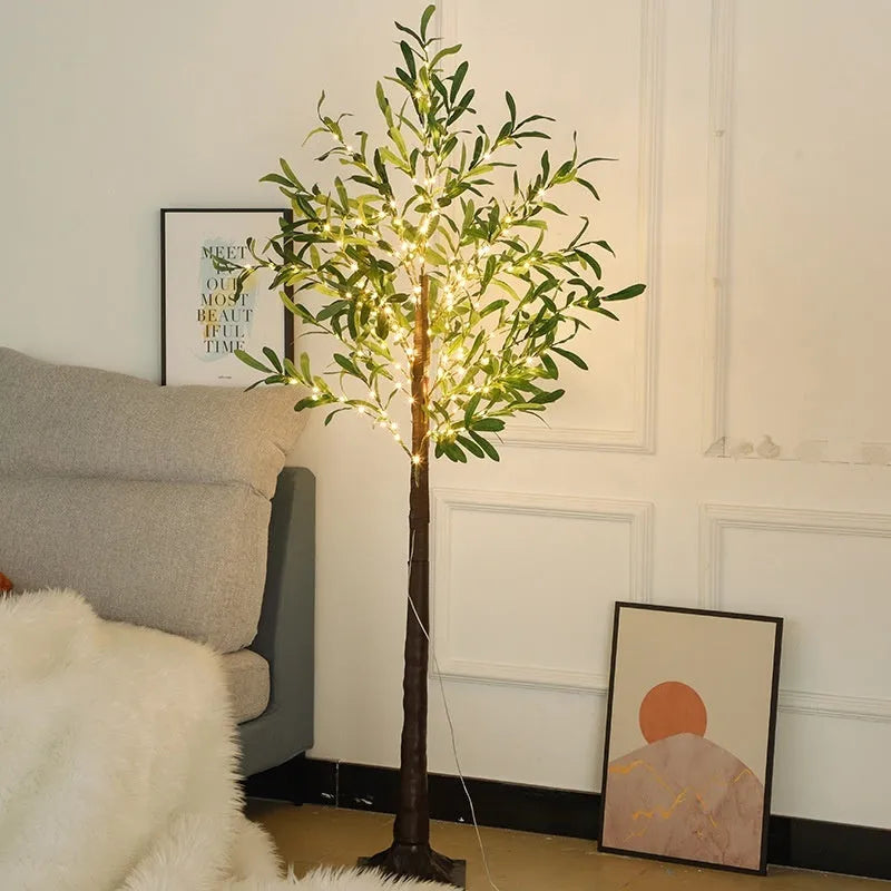 1.8m tall simulation olive leaf tree lamp with warm white LED lights for courtyard decoration
