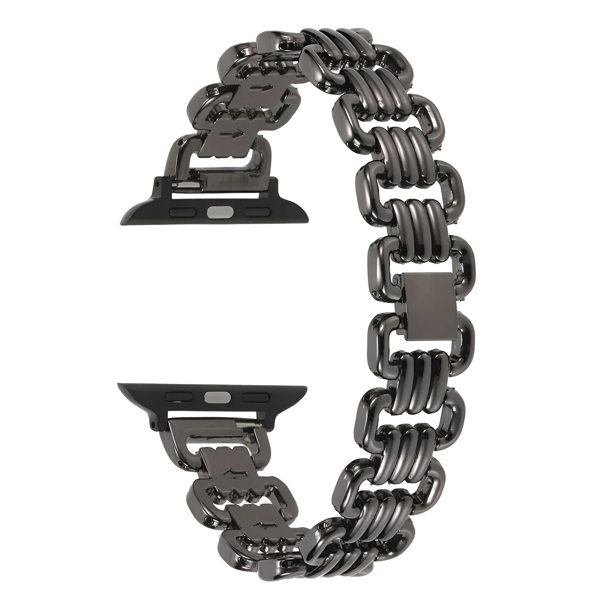 Alloy metal Apple Watch replacement bracelet in silver, black, gold, rose gold, and Starlight colours.