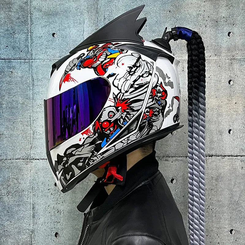 Dirty Braids full-face couples motorcycle helmet in ABS plastic with graphic design options