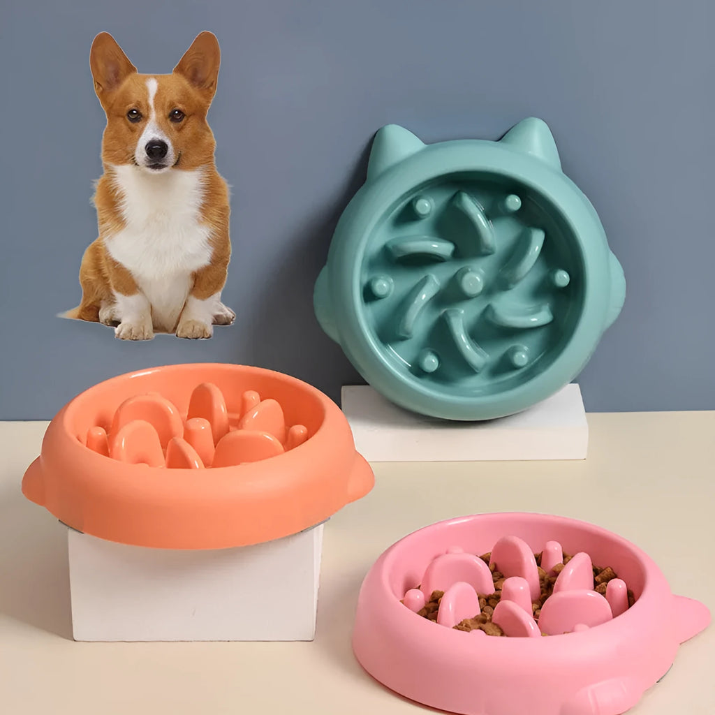 Green bone maze slow feeder dog bowl made of PP plastic for anti gulping and choking.