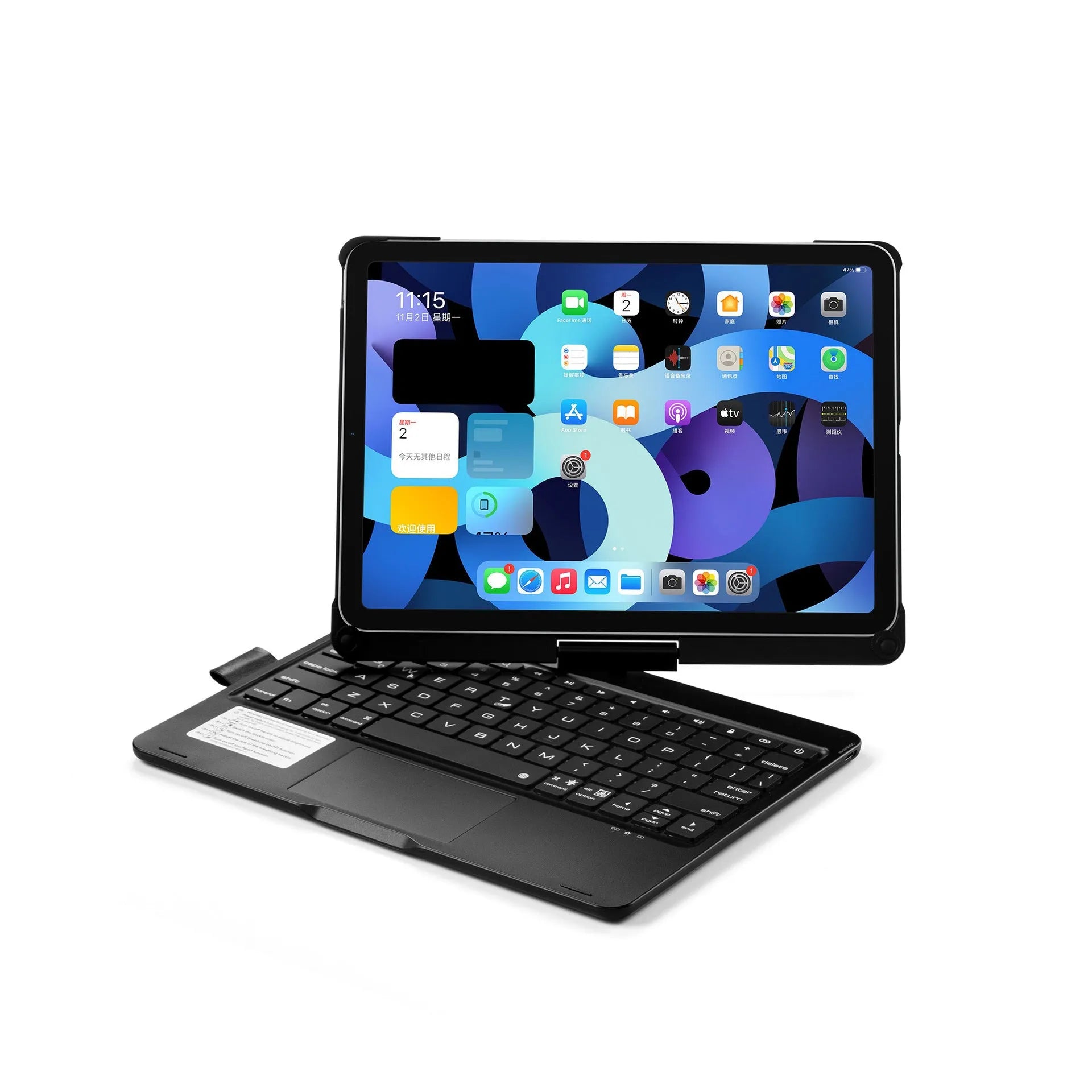 360-degree rotating Bluetooth keyboard with touch backlight for iPad in black, silver, or rose gold