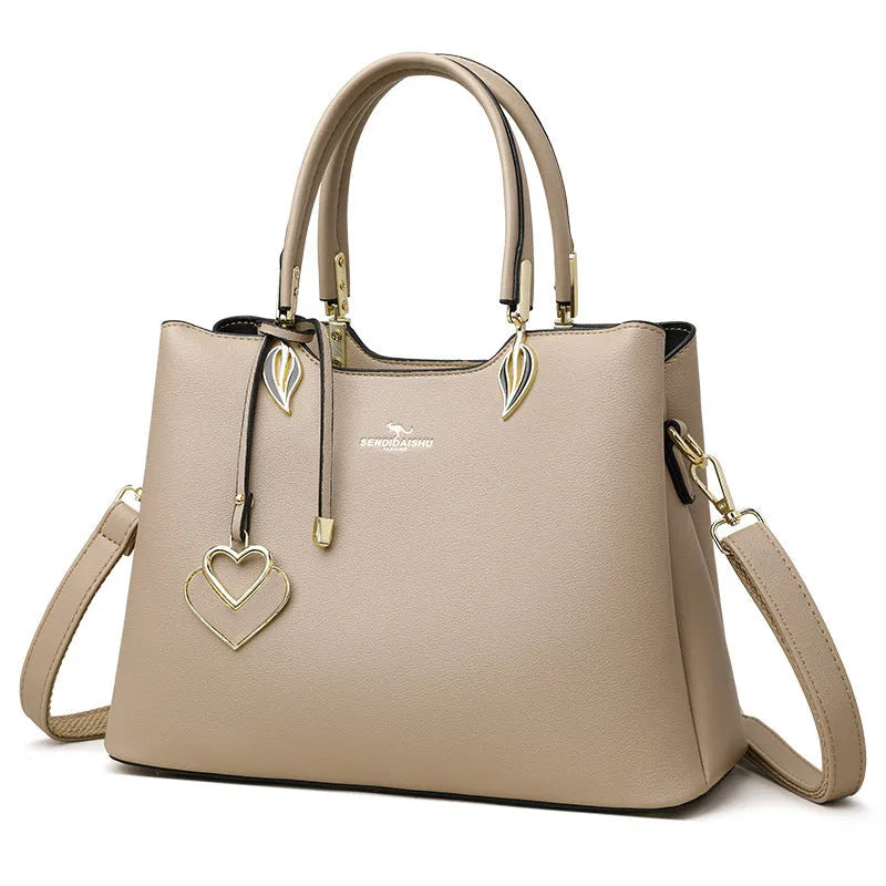 Women's multilayer shoulder messenger bag in PU leather with sewing thread details