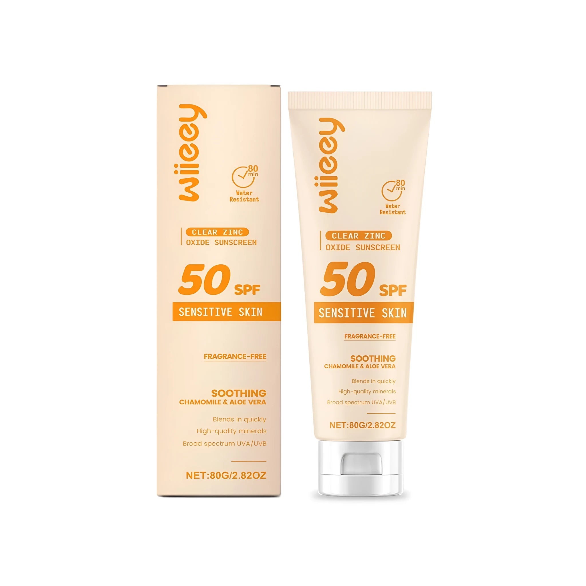 Clear zinc oxide sunscreen SPF30 in 80g tube with mineral protection