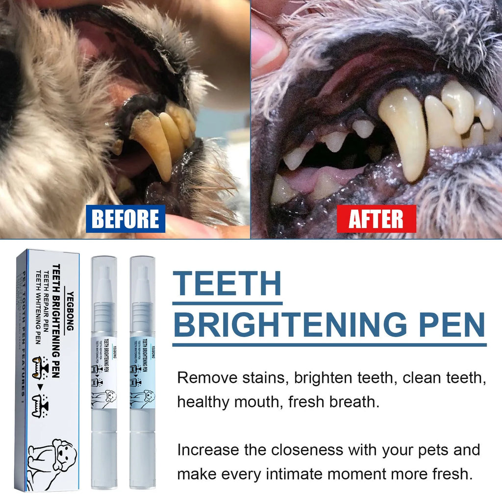 Pet teeth whitening pen with brush applicator for dog and cat dental care