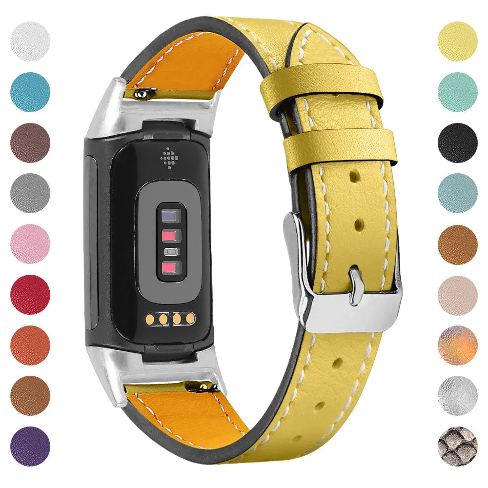 Genuine leather strap for Fitbit Charge 5 and Charge 6 smartwatch in multiple colour options.