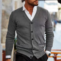 Men's slim fit acrylic cardigan sweater in wine red colour on hanger