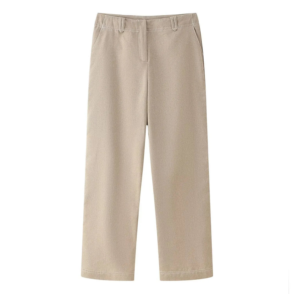 Women's summer casual suit with 3D herringbone embroidery on jacket and straight-leg trousers