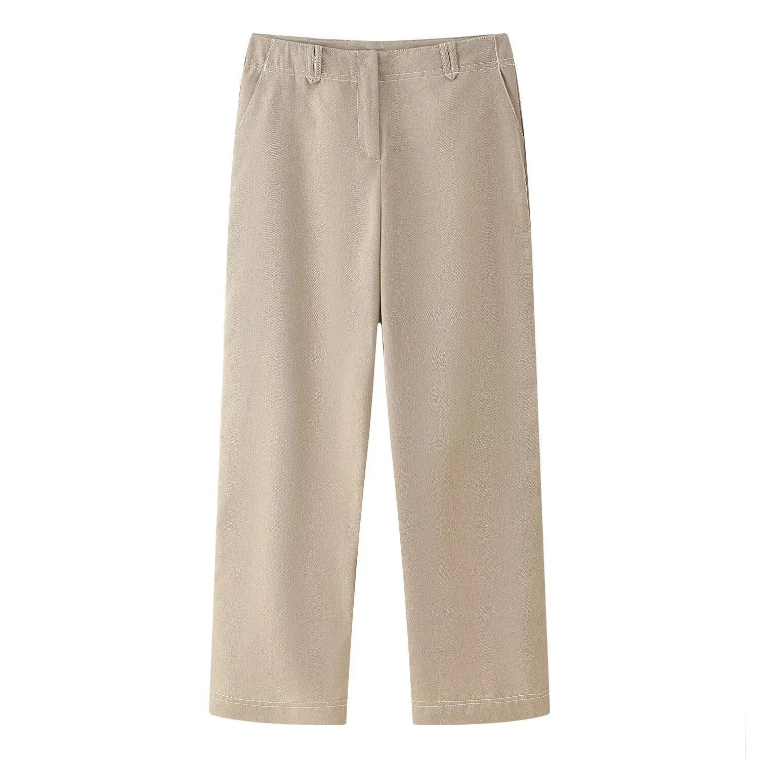 Women's summer casual suit with 3D herringbone embroidery on jacket and straight-leg trousers