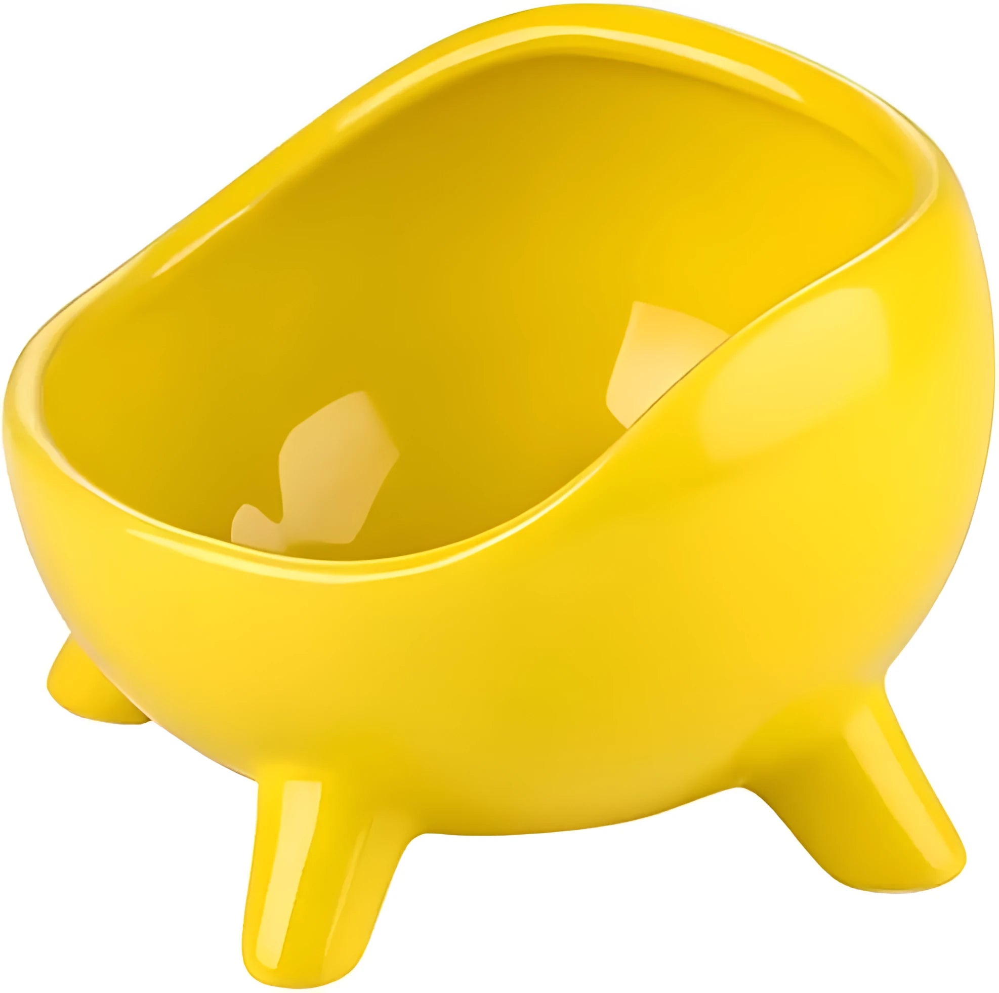 Green ceramic cat food bowl with four-legged stability base and wide mouth opening